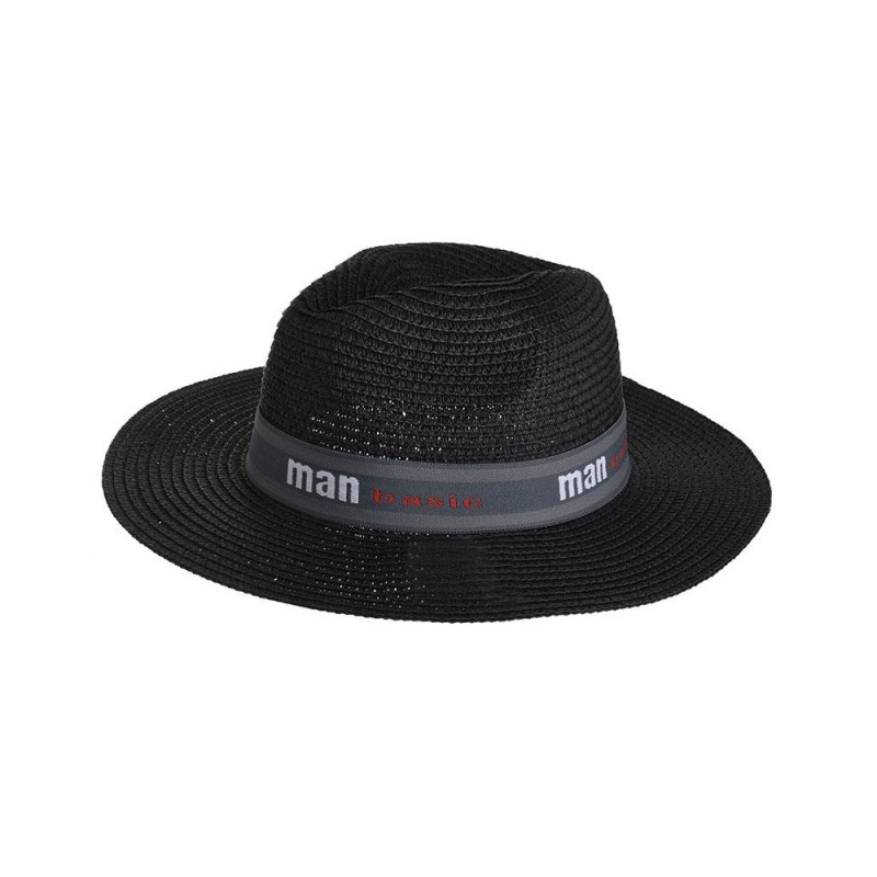 Ble Men's Black Straw Hat With Grey Ribbon