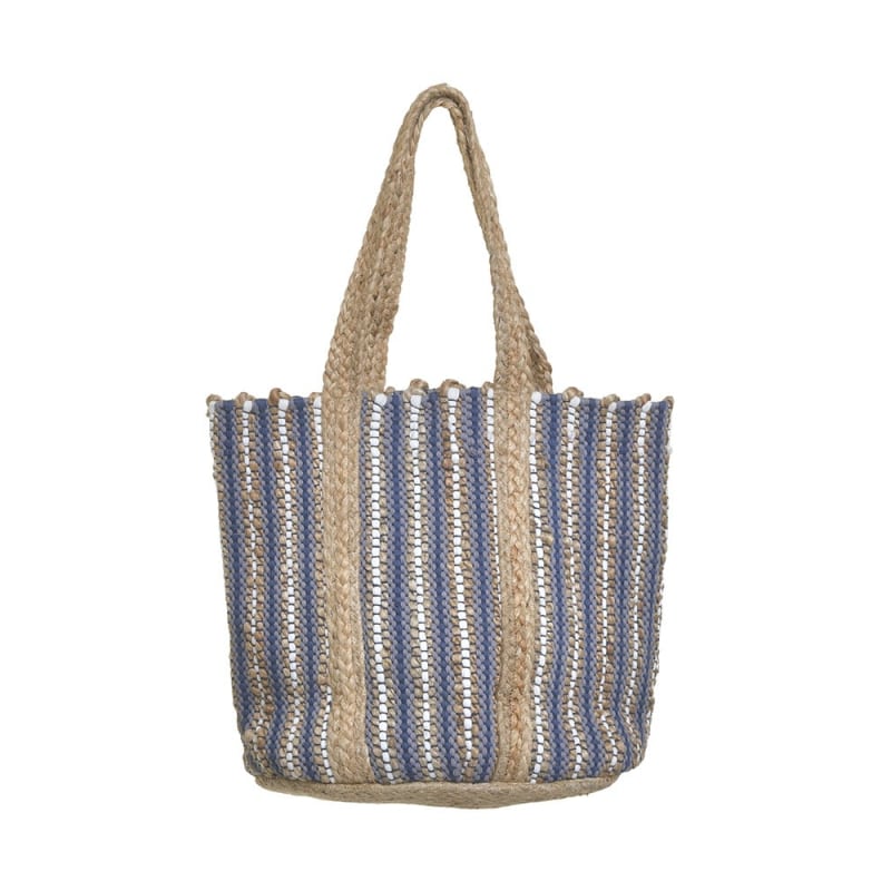 Ble Women s Straw Beach Bag  With Fabric Details Blue Color