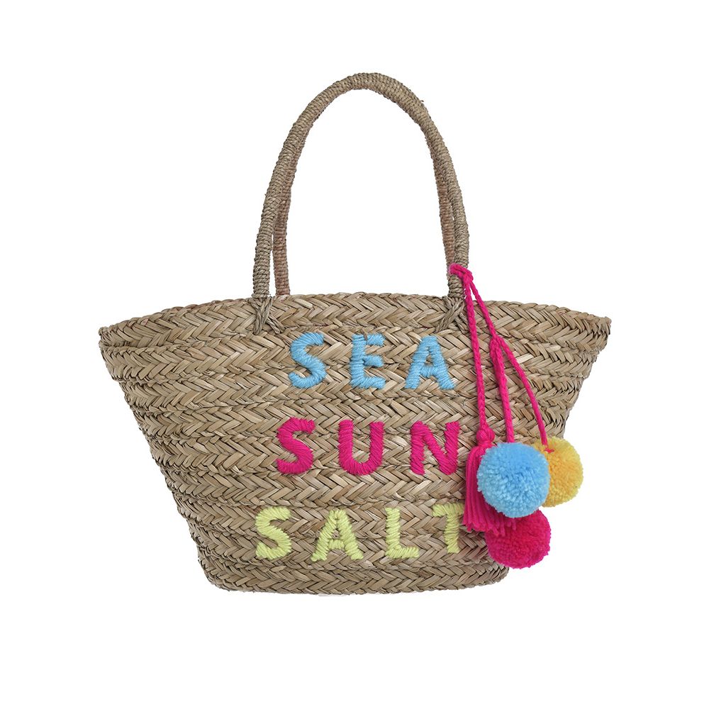 Ble Γυναικεία Τσάντα Ψάθινη Με Ροζ Λεπτομέρειες & Φουντάκια Sea Sun Salt 53Χ30