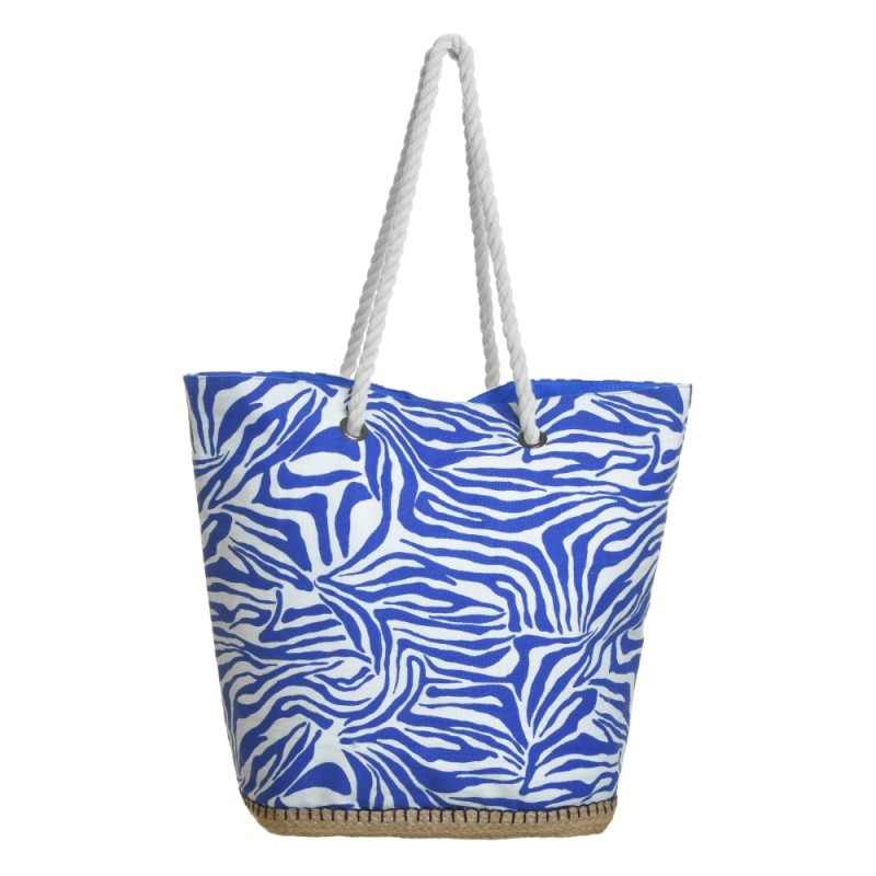 Ble Women s Cotton Beach Bag Blue With White Patterns