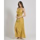 Ble Γυναικείο Crepe Φόρεμα Αμάνικο Μακρύ Σε Μουσταρδί Χρώμα Με Γεωμετρικά Σχέδια