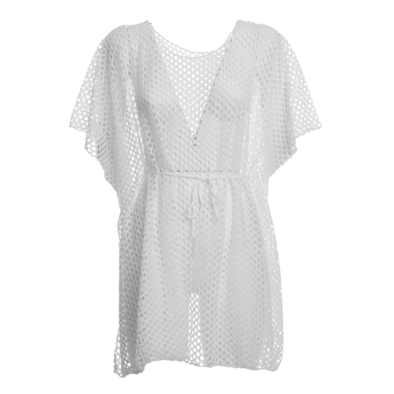 Ble Γυναικείο Φόρεμα/Καφτάνι Διχτυωτό Σε Λευκό Χρώμα
