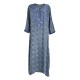 Ble Γυναικείο Φόρεμα - Καφτάνι Μακρύ Απο Μετάξι Με Σχέδια Μακρύ Μανίκι & Ζώνη