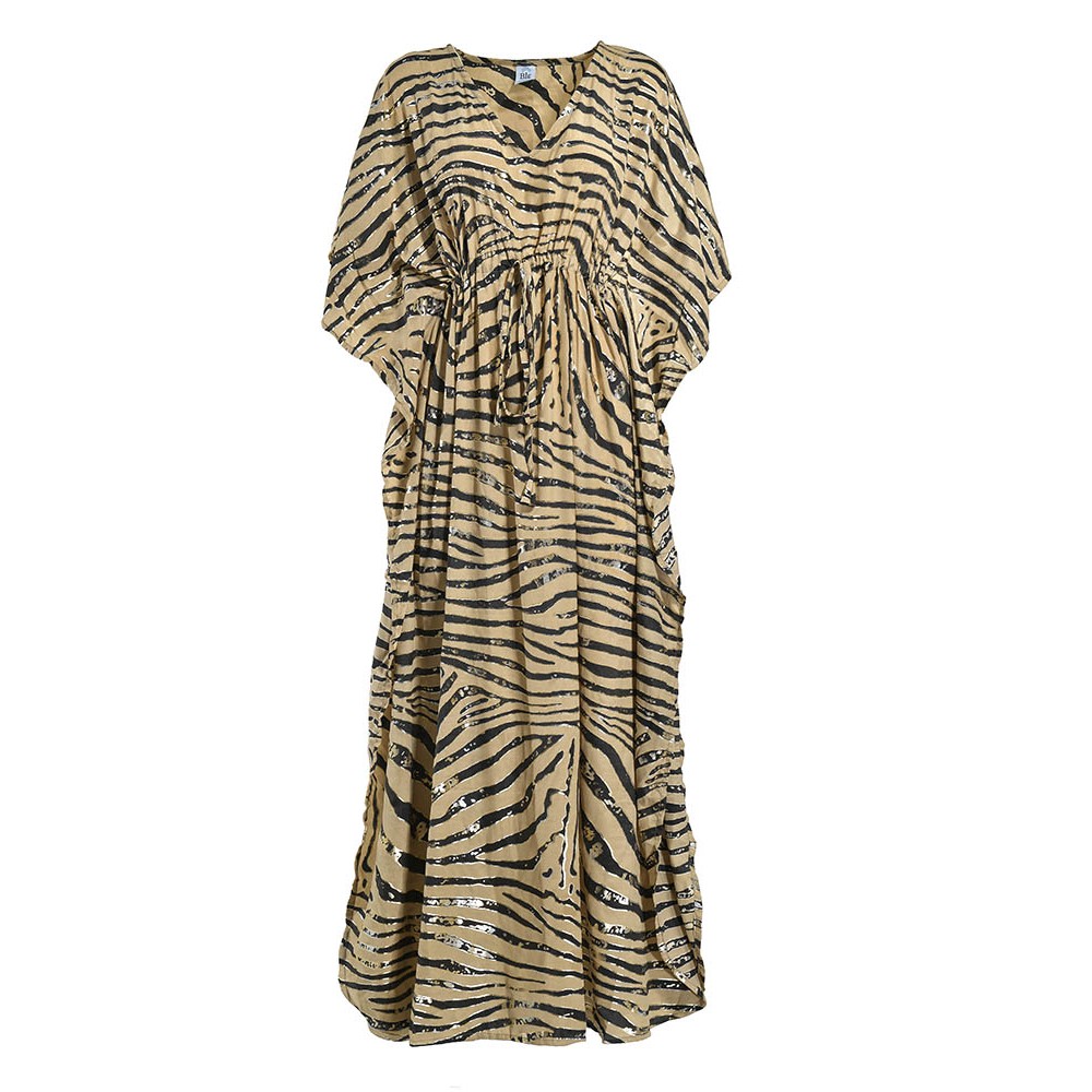 Ble Women s Summer Long Dress Zebra With Gold & Silver Details