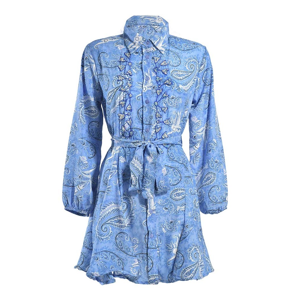Ble Women s Cotton Buttoned Beach Dress Light Blue With Belt