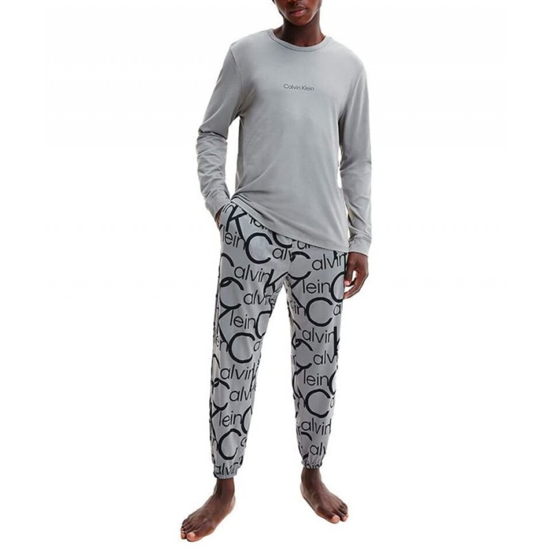 Calvin Klein Solid Color Men's Pyjama Set With All Over Print Pants 