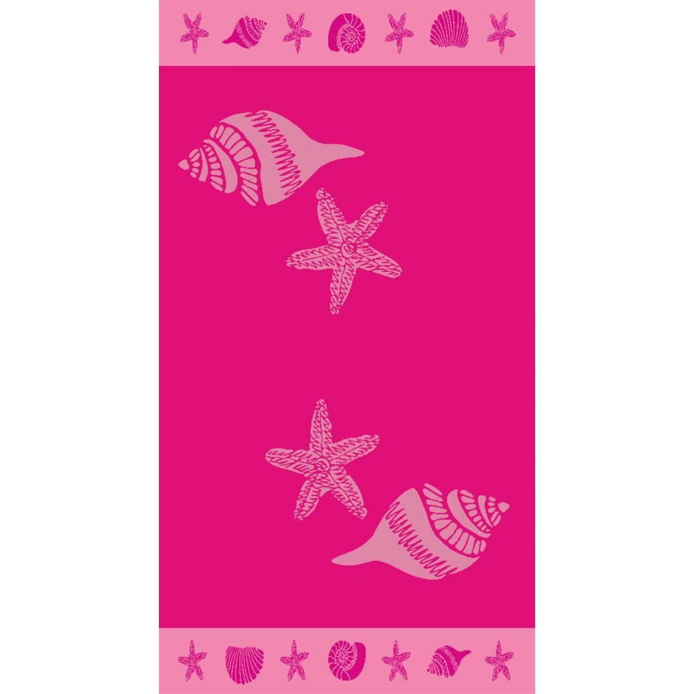 Dimcol Πετσέτα Θαλάσσης Βαμβακερή Βελουτέ Ζακάρ Διπλής Όψεως Φούξια Με Ροζ Μπορντούρα