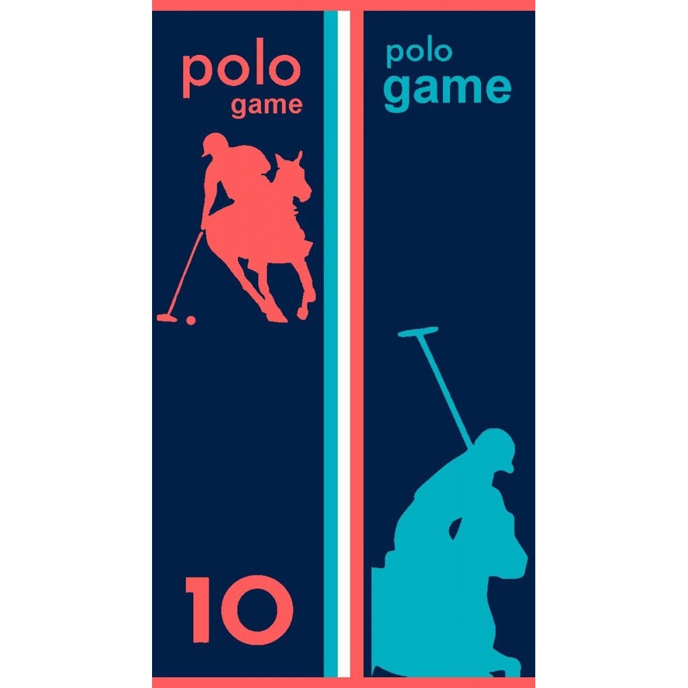 Dimcol Πετσέτα Θαλάσσης Βαμβακερή Βελουτέ Ζακάρ Διπλής Όψεως Σχέδιο Polo Game