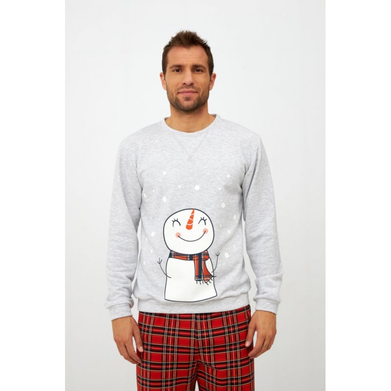 Harmony Men's Snowman Pyjama Set With Plaid Pants 