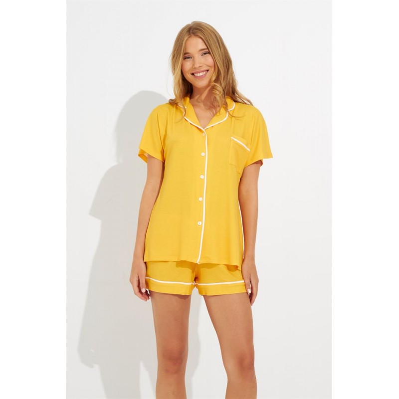 Harmony Women s Pajamas With Buttons Short Pants Yellow Polka Dot