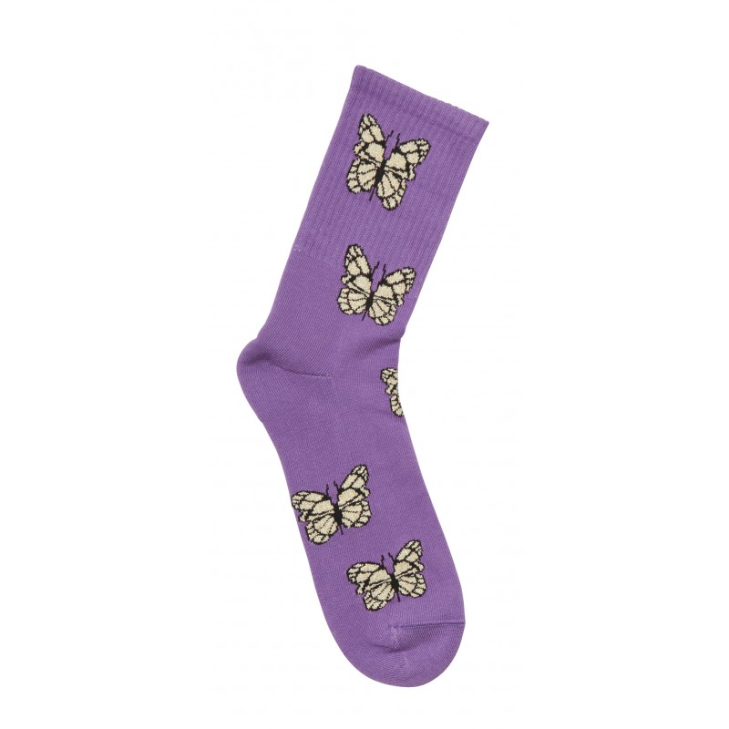 Me We Γυναικεία Κάλτσα Αθλητική Βαμβακερή Μισή Πετσέτα Με Σχέδια Lurex Purple - Gold Butterflies