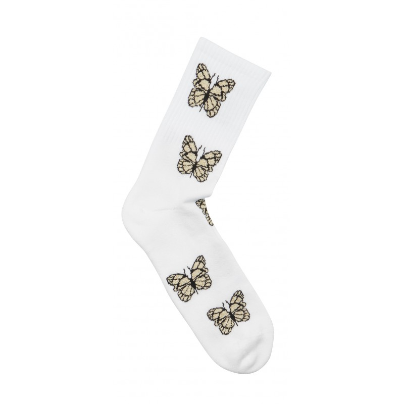 Me We Γυναικεία Κάλτσα Αθλητική  Βαμβακερή Μισή Πετσέτα Με Σχέδια Lurex White -Gold Butterflies