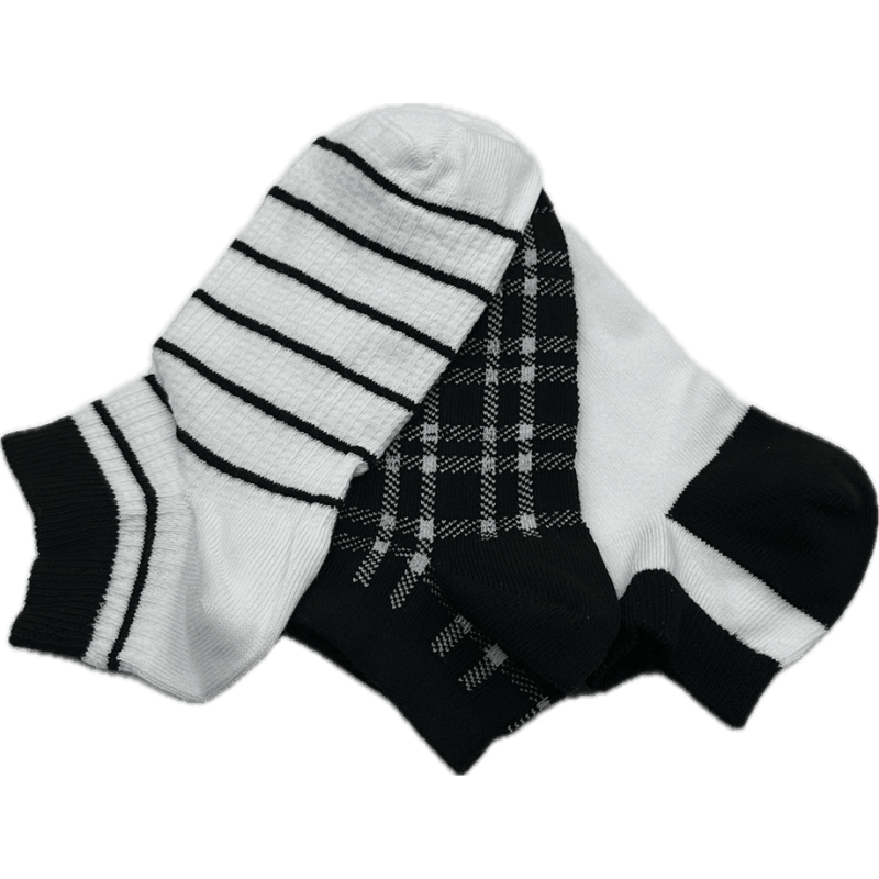 Me We Γυναικεία Βαμβακερή Κοντή Κάλτσα Sneaker - Τερλίκι 3 Ζεύγη Με Σχέδια Ριγέ Λευκό - Μαύρο