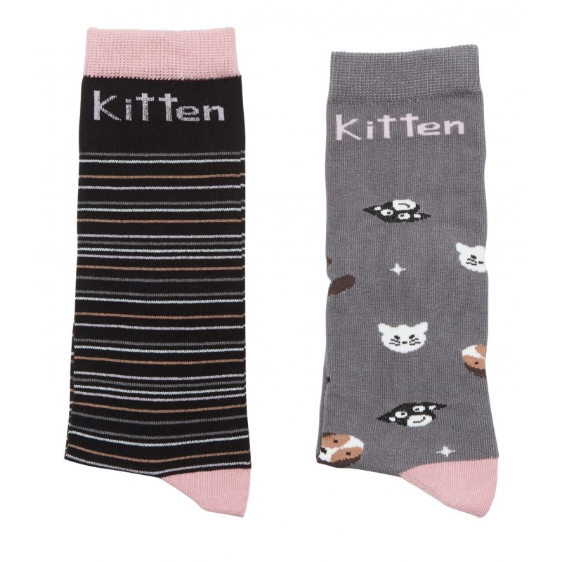 Me We Girl s Cotton Hight Knee Socks Kitten Design 2 Pack