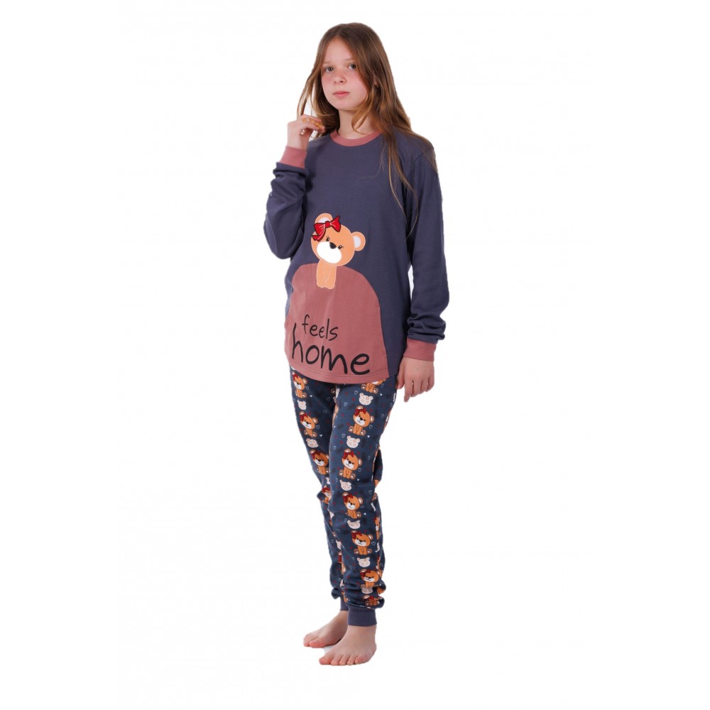 Mei Παιδική Πυτζάμα Για Κορίτσι Βαμβακερή Σχέδιο Αρκουδάκι Με Παντελόνι Με Λάστιχο