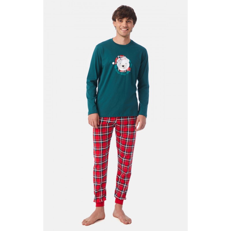 Minerva Men s Cotton Pajamas X-Mas Bear Green Pine