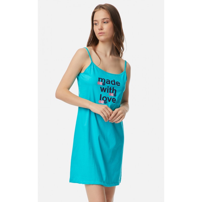 Minerva Women s Short Nightdress With Straps Made With Love Design
