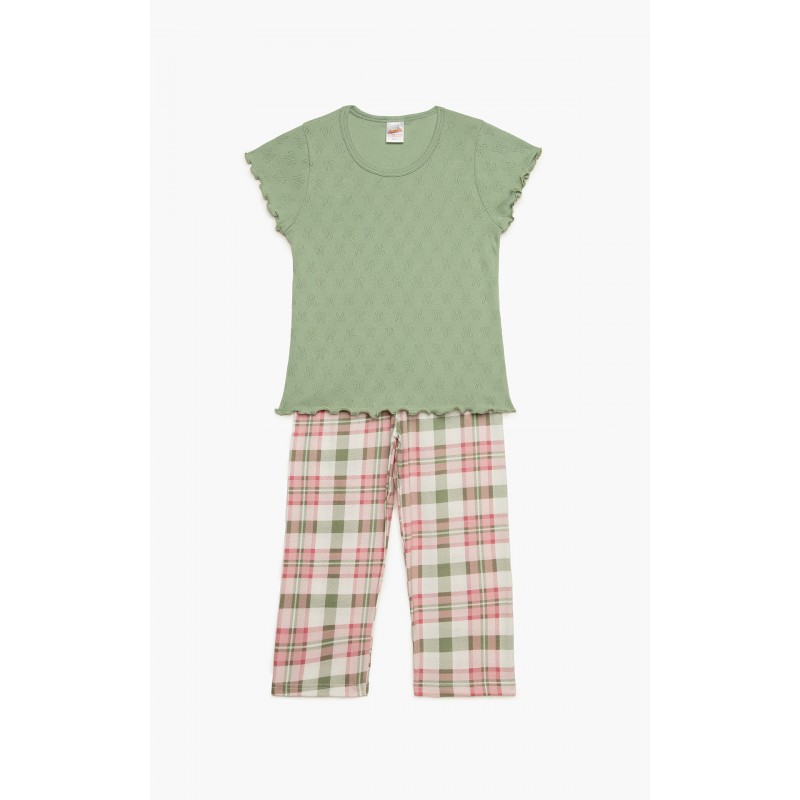 Minerva Girls Summer Pajamas Capri Pants Pointelle Green
