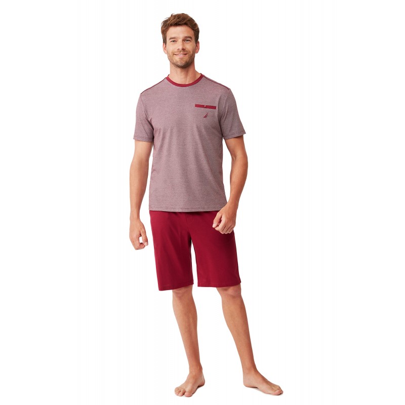 Nautica Men's Pyjama Set with Striped Shirt & Solid Color Shorts