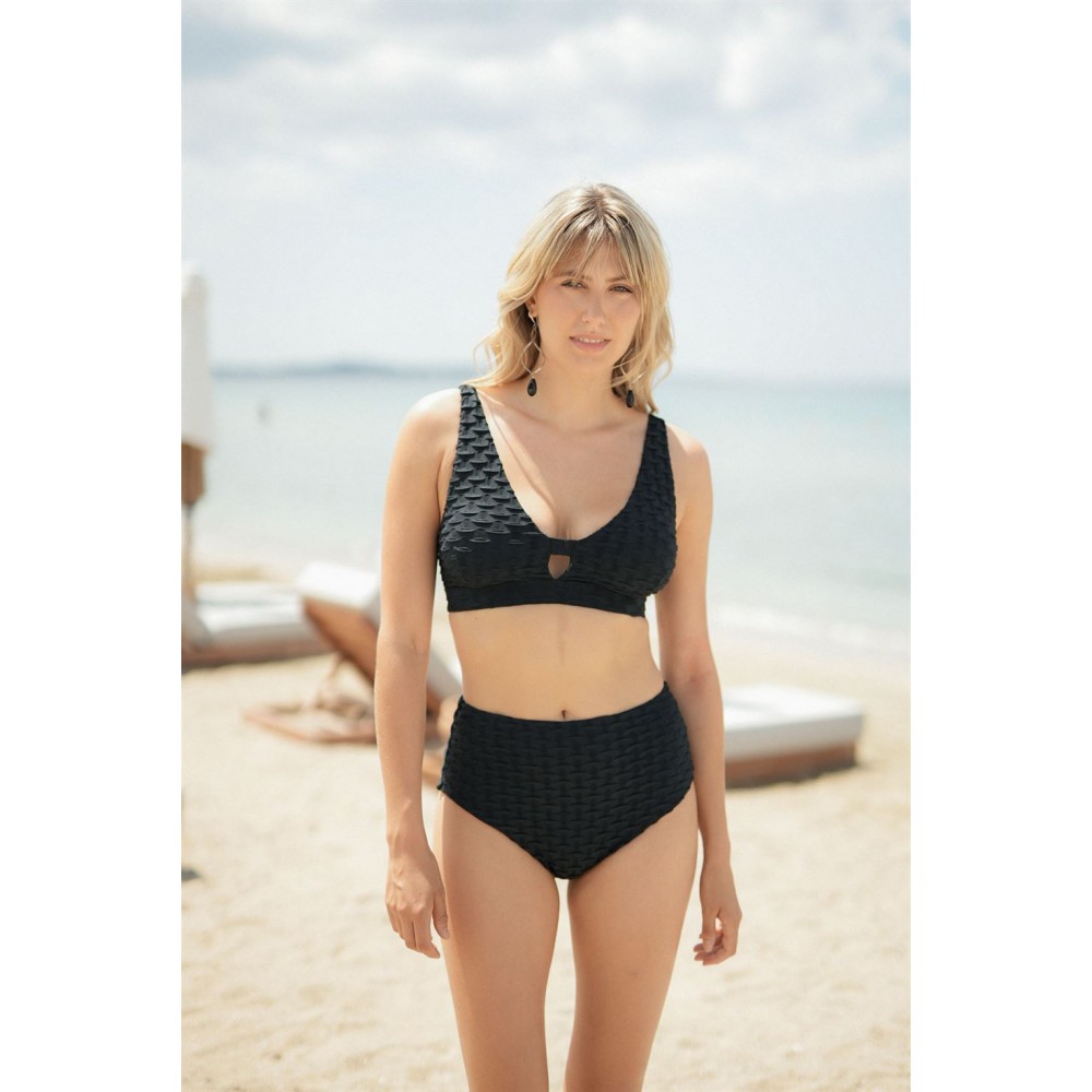 Solano Γυναικείο Μαγιό Μπουστάκι Με Ανάγλυφο Κυματιστό Σχέδιο & Κούμπωμα Για Μεγάλο Στήθος  Cup G Waves