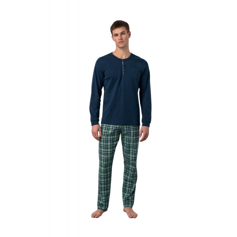 Vamp Men's Plaid Pants Buttoned Pyjama Set 