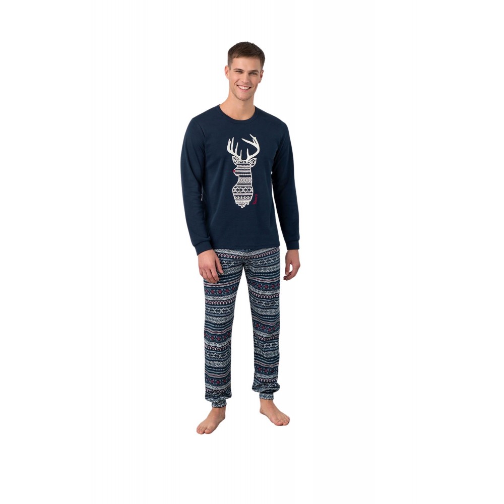 Vamp Men's Deer Print Crewneck Pyjama Set 