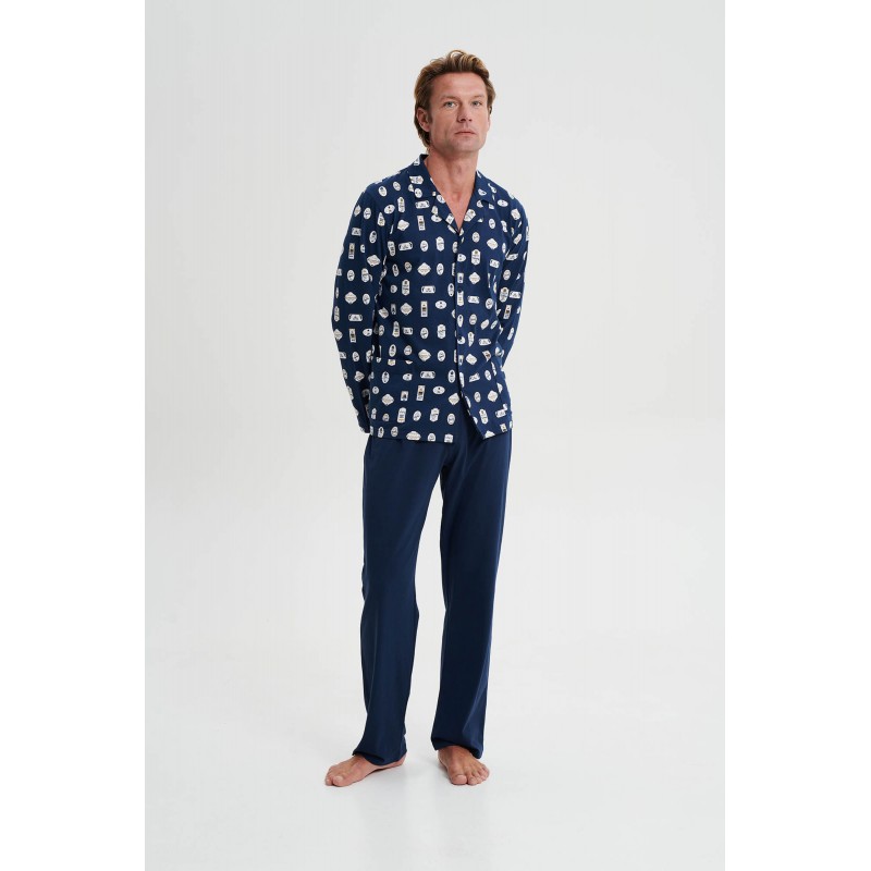 Vamp Men s Buttoned Long Sleeved Pajamas With Modern Pattern