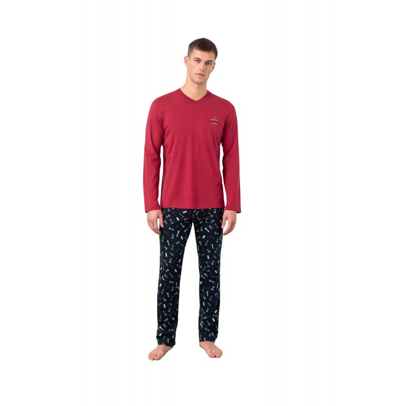 Vamp Men's Cotton V Neck Pyjama Set With Printed Pants