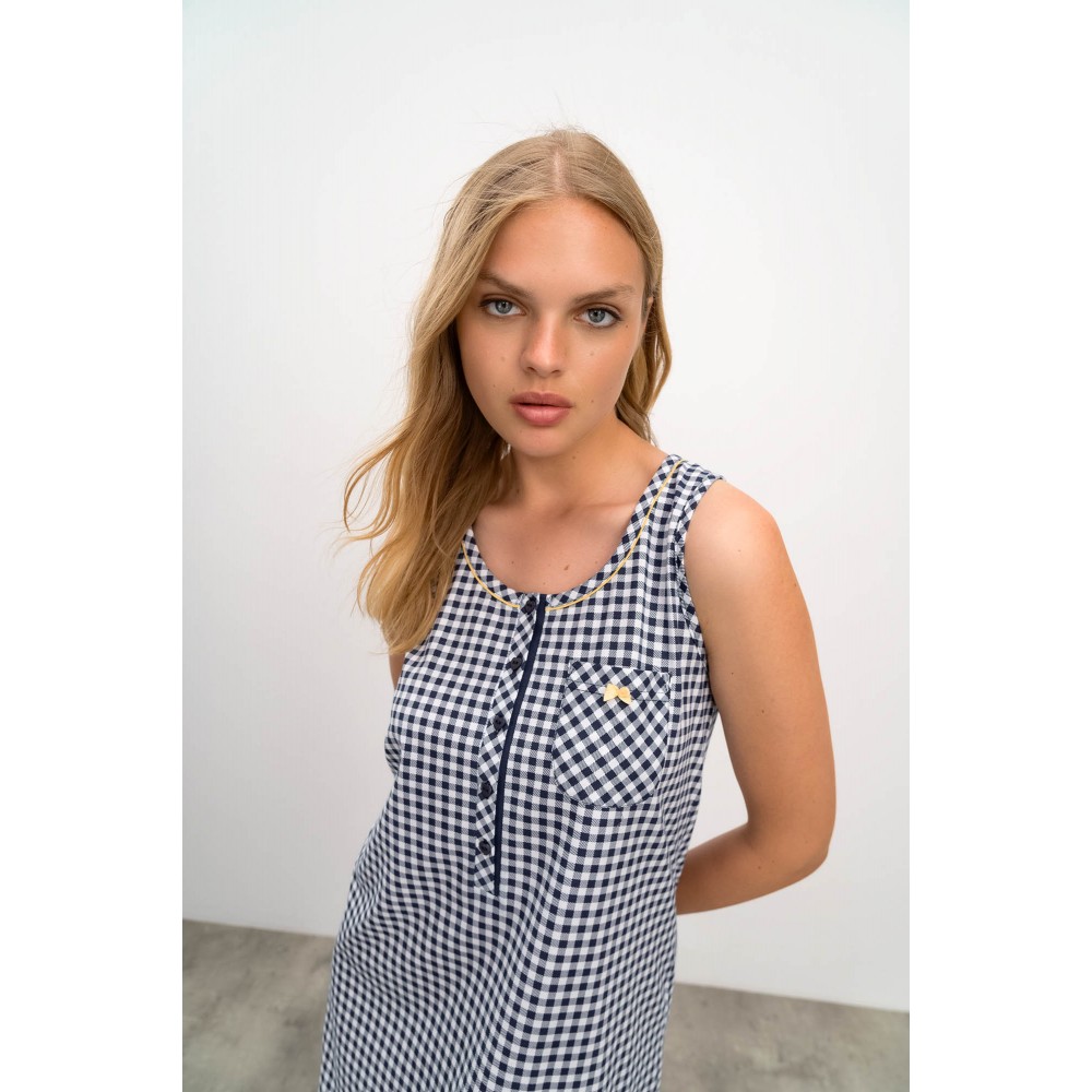 Vamp Women's Checkered Nightdress With Buttons