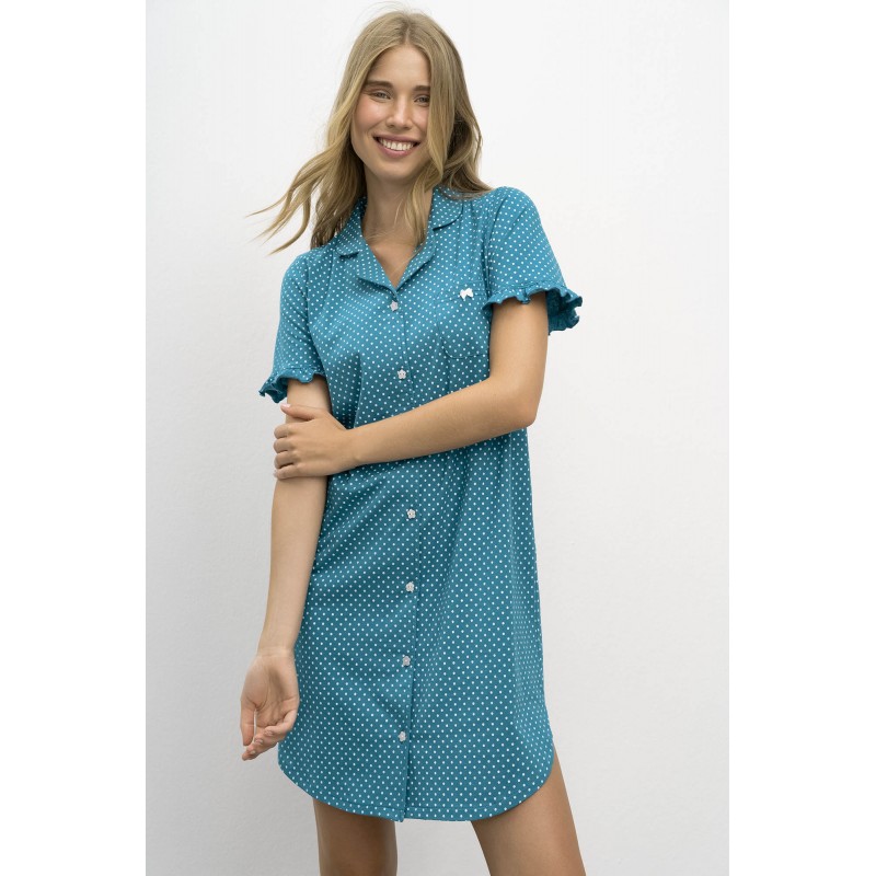 Vamp Women s Cotton Polka Dot Nightdress With Buttons