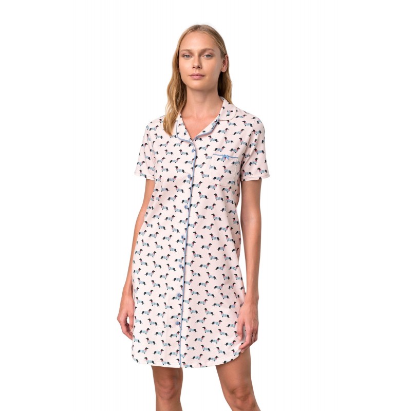 Vamp Women s Cotton Nightdress With Buttons Dogs Design