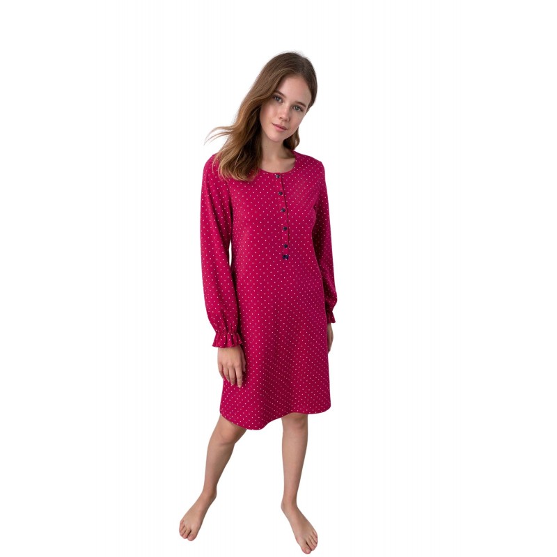 Vamp Women's Micro Dot Cotton Nightgown With Buttons