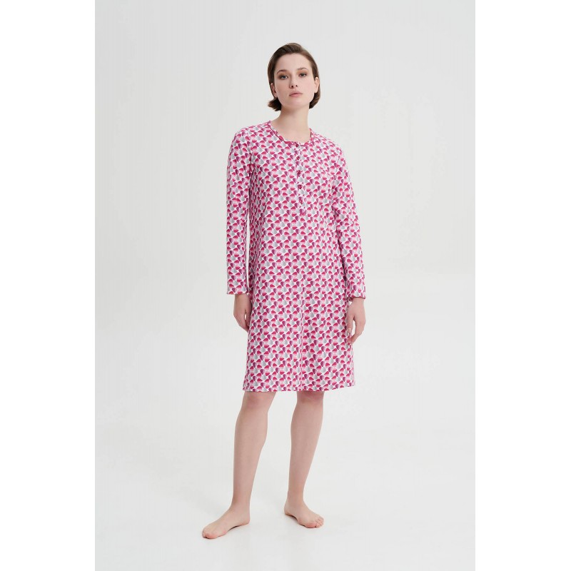 Vamp Women's Classic Printed Cotton Long Sleeved Nightgown 